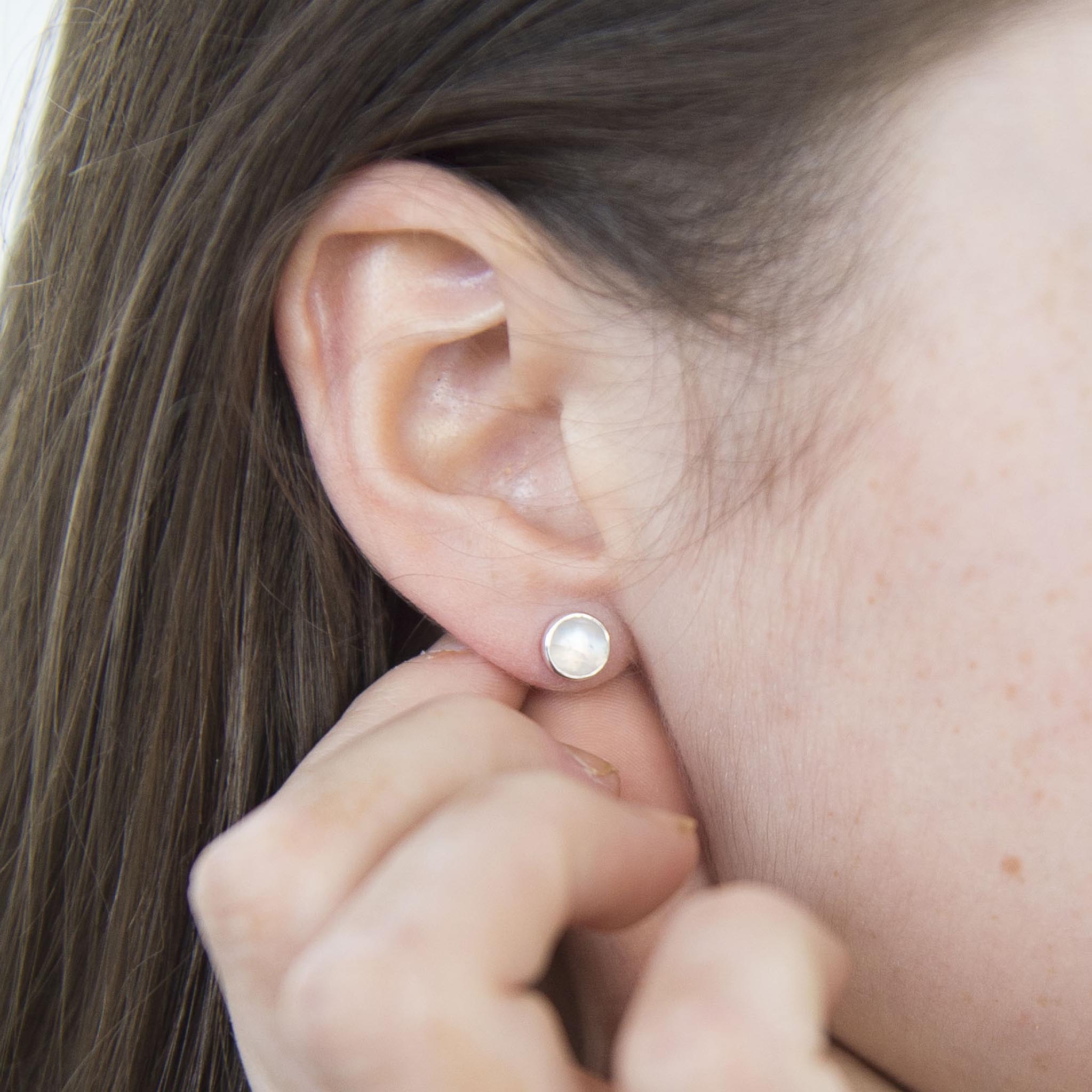Moonbeam Moonstone Diamond Studs I Moonstone Stud Earrings I NIXIN