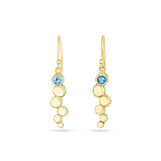 Gold Blue Topaz Gemstone Pebble Drop Earrings