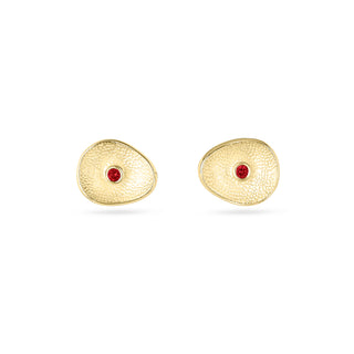 Sea Buttons July Birthstone Gold Ruby Gemstone Studs