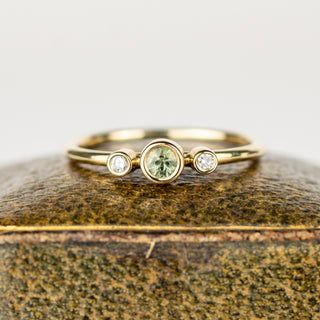 Green Sapphire and Diamond Gold Trilogy Ring