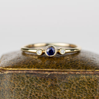 Blue Sapphire and Diamond Trilogy Ring