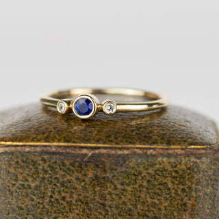 Blue Sapphire and Diamond Trilogy Ring