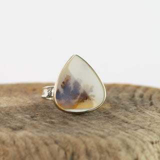 No.841 - Silver and Solid Gold Dendritic Agate Ring - Size P