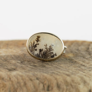 No.842 - Silver and Solid Gold Dendritic Agate Ring - Size N 1/2