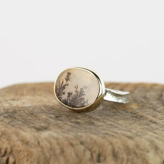 No.842 - Silver and Solid Gold Dendritic Agate Ring - Size N 1/2