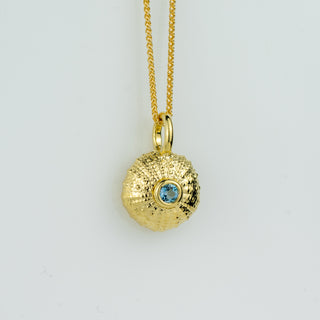 Aquamarine Gold Sea Urchin Pendant