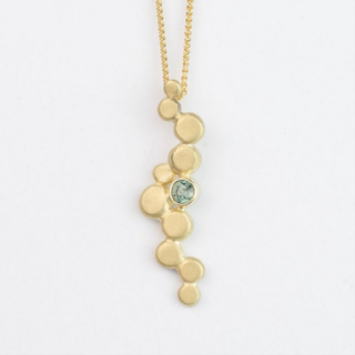 Teal Sapphire Gold Pebble Pendant