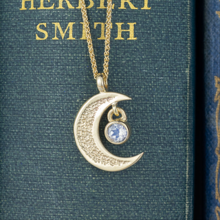 Gold Moonstone Waning Crescent Moon Pendant