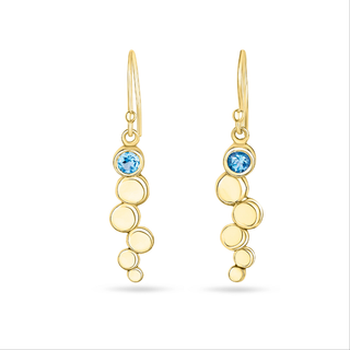 Gold Blue Topaz Gemstone Pebble Drop Earrings