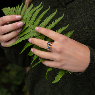 Red Storm Labradorite And Rose Gold Stacking Rings