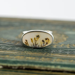 No.251 - Silver Oval Dendritic Agate Ring - Size T