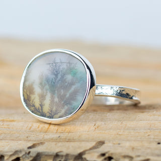 No.634 - Silver Dendritic Agate Ring - Size R