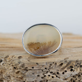 No.638 - Silver Dendritic Agate Ring - Size L 1/2