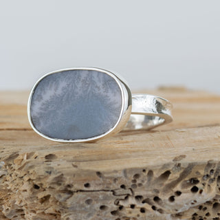 No.712 - Silver Dendritic Agate Ring - Size V