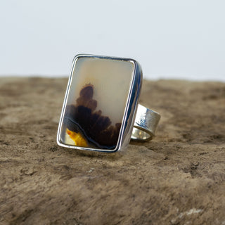 No.276  - Silver Dendritic Agate Ring - Size O