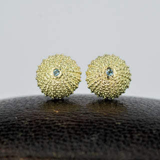 Sea Urchin Aquamarine Gold Studs