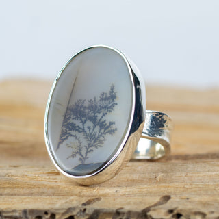 No.636 - Silver Dendritic Agate Ring - Size K