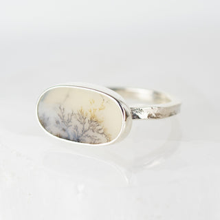 No.41 - Silver Dendritic Agate Oval Ring - Size V