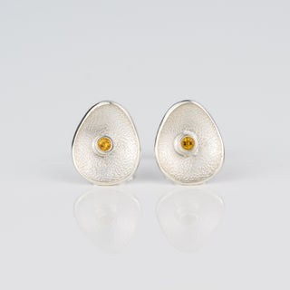 Sea Buttons November Birthstone Silver Citrine Gemstone Studs