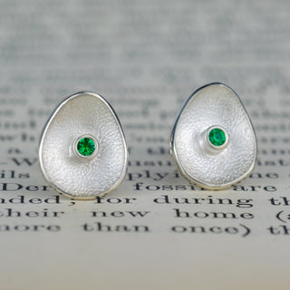 Sea Buttons Silver Birthstone Studs