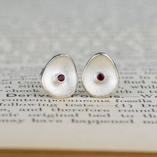 Sea Buttons Silver Birthstone Studs