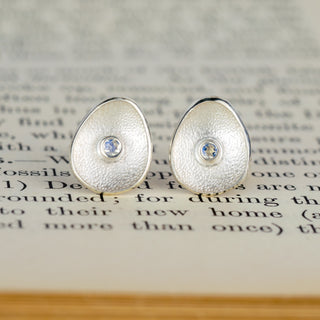 Sea Buttons Silver Birthstone Studs