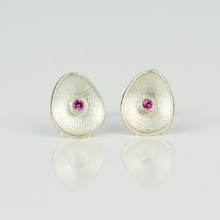 Sea Buttons October Birthstone Silver Pink Tourmaline Gemstone Studs