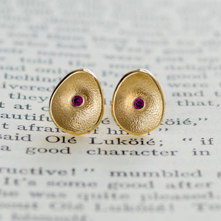 Sea Buttons July Birthstone Gold Ruby Gemstone Studs