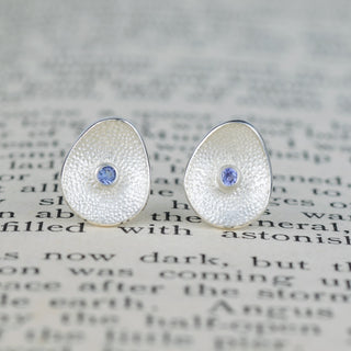 Sea Buttons Silver Birthstone Studs