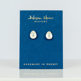 Sea Buttons Silver Birthstone Studs