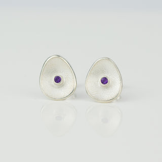 Sea Buttons February Birthstone Silver Amethyst Gemstone Studs