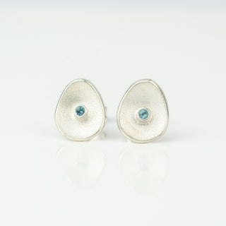 Sea Buttons December Birthstone Silver Swiss Blue Topaz Gemstone Studs