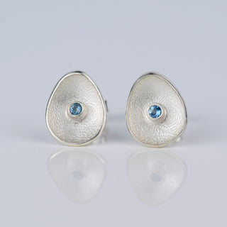 Sea Buttons March Birthstone  Silver Aquamarine Gemstone Studs