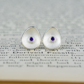 Sea Buttons Silver Birthstone Studs