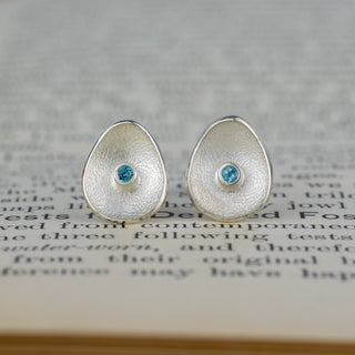 Sea Buttons Silver Birthstone Studs