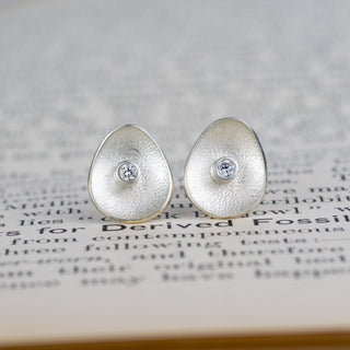 Sea Buttons April Birthstone Silver Diamond Studs