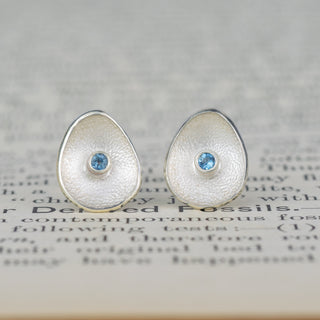 Sea Buttons Silver Birthstone Studs