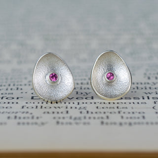 Sea Buttons Silver Birthstone Studs