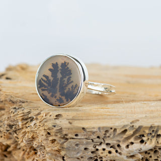 No.325 - Silver Dendritic Agate Ring - Size U 1/2