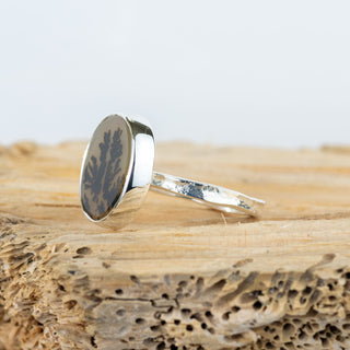 No.325 - Silver Dendritic Agate Ring - Size U 1/2