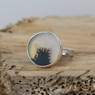 No.280 - Silver Dendritic Agate Ring - Size O 1/2