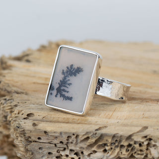 No.270 - Silver Dendritic Agate Ring - Size T