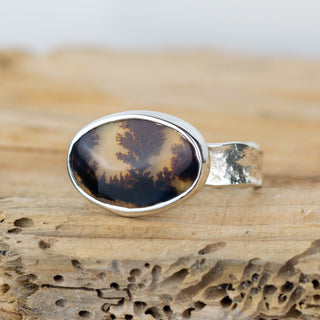 No.382 - Silver Dendritic Agate Ring - Size R 1/2