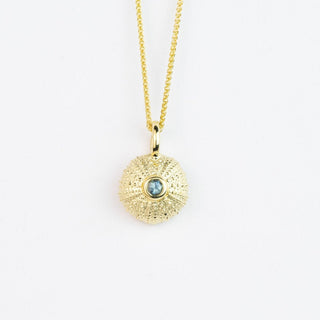 Teal Sapphire Gold Sea Urchin Pendant