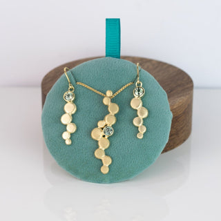 Teal Sapphire Gold Pebble Drop Earrings