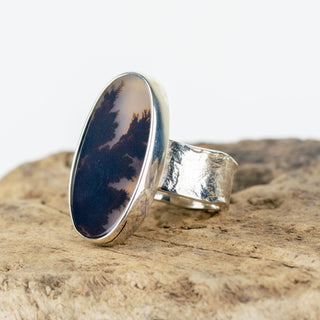 No.264 - Silver Oval Dendritic Agate Ring - Size P