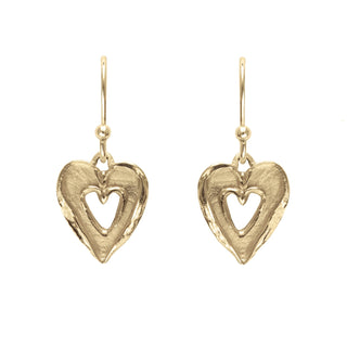 Gold Double Heart Drop Earrings