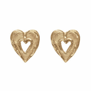 Gold Double Heart Studs