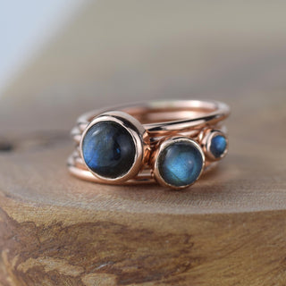 Red Storm Labradorite And Rose Gold Stacking Rings