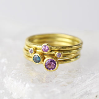 Chamaeleon - Purple Sapphire and Blue Diamond 18ct Gold Stacking Ring Set